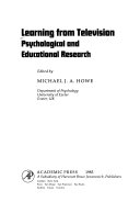 Learning from television psychological and educational research